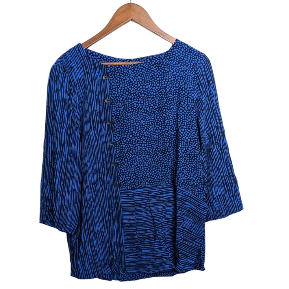 Ali Miles Rayon Striped Polka Dot Top Medium Mixed Print Lagenlook Artsy